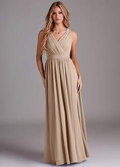 Azazie Kingsley Bridesmaid Dresses Taupe A-Line Lace Chiffon Dress image1