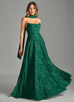Azazie Gabriela Bridesmaid Dresses Emerald A-Line Strapless Floral Burnout Dress image5