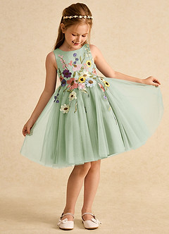 Azazie Prima Flower Girl Dresses Dusty Sage A-Line Bow Tulle Dress image3