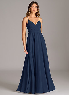 Azazie Amani Bridesmaid Dresses Dark Navy A-Line Pleated Chiffon Dress image5