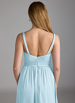 Azazie Chanel Bridesmaid Dresses Sky Blue A-Line Pleated Stretch Satin Dress image4