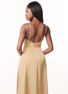 Azazie Brielle Bridesmaid Dresses Gold A-Line Cowl Spaghetti Straps Stretch Satin Dress image5