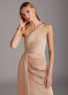 Azazie Mika Bridesmaid Dresses English Rose Sheath One Shoulder Stretch Satin Dress image6