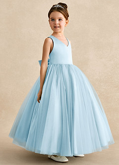 Azazie Peanut Blumenmädchenkleider A-Linie Riemen Tüll Kleid Himmelblau image2