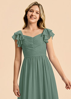 Azazie Anaya Junior Robe Trapèze en Mousseline de soie Décolleté en cœur Eucalyptus image6