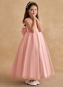 Azazie Cookie Blumenmädchenkleider A-Linie Schleifen Tüll Kleid Rosettenrosa image3