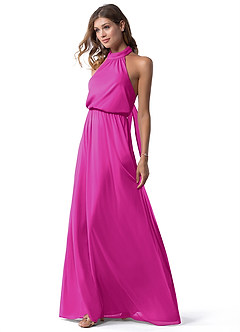 Azazie Landry Jurken voor bruidsmeisjes Jurk van Mesh met A-Lijn Geplooid Fuchsia image4