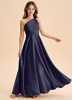 Azazie Charlize Junior Vestido de Tormenta de Satén Elástico de Corte en A con Plisado image5