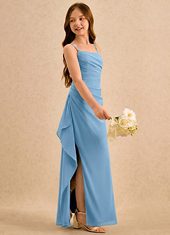 Azazie Cannoli Girls Formal Flower Girl Dresses Steel Blue A-Line Pleated Chiffon Dress image4