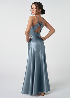 Azazie Avelina Junior Twilight A-Line Pleated Metallic Satin Dress image2