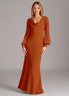 Azazie Jaxine Bridesmaid Dresses Paprika Mermaid Long Sleeve Chiffon Dress image5