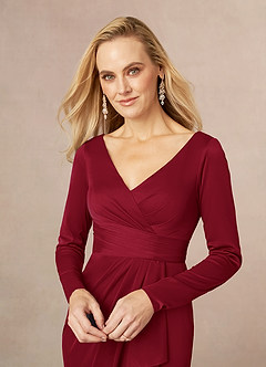 Azazie Risa Mother of the Bride Dresses Burgundy Mermaid V-Neck Pleated Mesh Dress image4