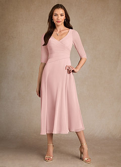 Azazie Durant Mother of the Bride Dresses Powder Pink A-Line Pleated Chiffon Dress image4