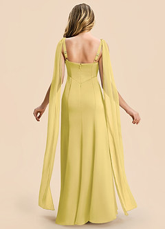 Azazie Chelsea Junior Canary Sheath Pleated Stretch Satin Dress image2