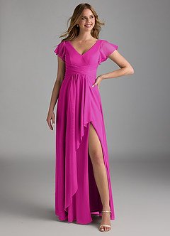Azazie Omari Final Sale Fuchsia A-Line Mesh Dress image1