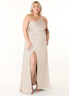 Azazie Maron Bridesmaid Dresses White Alabaster A-Line One Shoulder Stretch Satin Dress image7