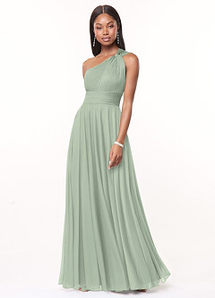 Azazie Charlize Final Sale Dusty Sage A-Line One Shoulder Mesh Dress image1