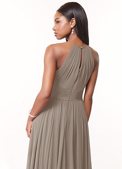 Azazie Cherish Bridesmaid Dresses Taupe A-Line Pleated Chiffon Dress image5