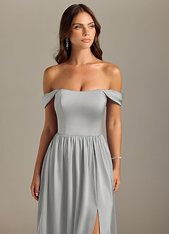Azazie Calianna Bridesmaid Dresses Silver A-Line Off the Shoulder Stretch Satin Convertible Dress image4