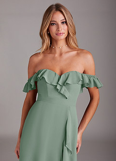 Azazie Lyra Bridesmaid Dresses Silver Sage A-Line Chiffon Convertible Dress image2