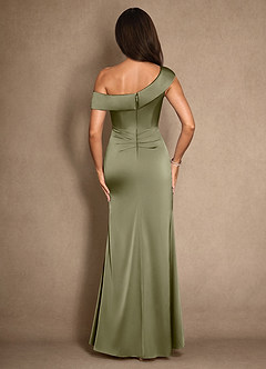 Azazie Hamptons Final Sale Pistachio A-Line Pleated Stretch Satin Dress image2