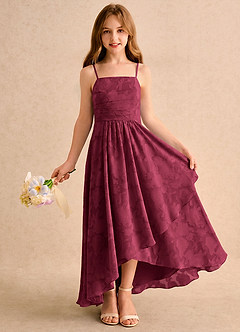 Azazie Twilight Girls Formal Sukienki dla dziewczynek sypiących kwiaty Litera A Plisowana Kwiatowe wypalenie Asymetryczny Sukienka image1