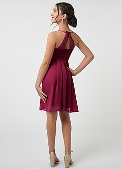 Azazie Ginny Junior A-Linie Plissee Chiffon Kleid Burgunderrot image4