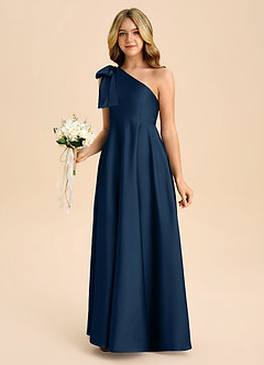 Azazie Penguin Junior Abito A-Line in Raso Elasticizzato Fiocco Marino Scuro image5