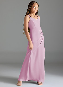 Azazie Leo Junior Candy Pink Mermaid Pleated Chiffon Dress image3