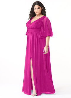 Azazie Temeka Abiti da Damigella Abito A-Line in Chiffon Increspato Fucsia image9