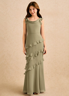 Azazie Aria Girls Formal vestidos de niña de las flores Vestido de Musgo Verde de Gasa de Corte Sirena con Volante image2