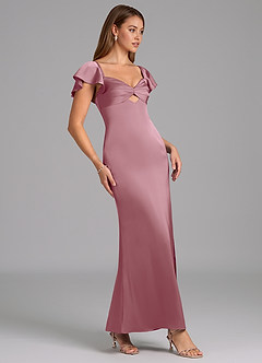 Azazie Demia Robes de demoiselle d'honneur Robe Fourreau en Satin extensible Encolure en Forme de Cœur Mauve Vintage image3