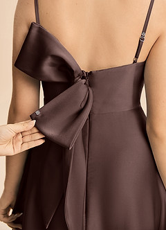 Azazie Isolde Junior Linia A Pofałdowany Satyna elastyczna Długość podłogi Młodsza druhna Sukienka image6