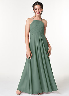 Azazie Ginger Junior Eucalyptus A-Line Pleated Chiffon Dress image5