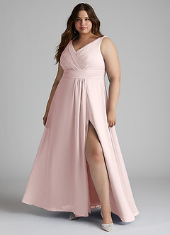 Azazie Karina Brautjungfernkleider A-Linie Plissee Chiffon Kleid Zartrosa image6