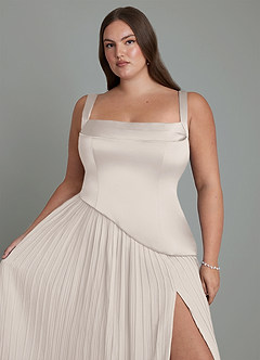 Azazie Stephanie Bridesmaid Dresses White Alabaster A-Line Pleated Stretch Satin Dress image3