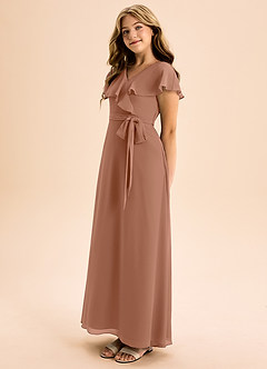 Azazie Lainey Junior Bronzer A-Line with Pockets Chiffon Dress image3