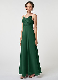 Azazie Sonya Junior Robe Trapèze en Mousseline de soie Dentelle Vert Foncé image1