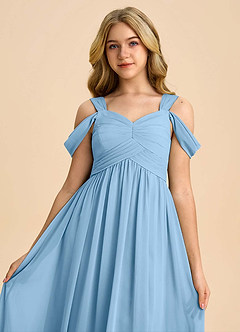 Azazie Lianne Junior Steel Blue A-Line Off the Shoulder Chiffon Dress image4