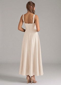 Azazie Shaude Jurken voor bruidsmeisjes Jurk van Stretch Satijn met A-Lijn Geplooid Wit Albast image6