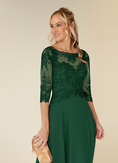 Azazie Monza Mother of the Bride Dresses Dark Green A-Line Lace Chiffon Dress image6