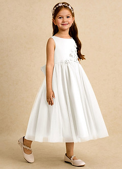 Azazie Malva vestidos de niña de las flores Vestido de Marfil de Tul de Princesa con Lazo image4