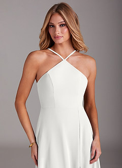 Azazie Bailey Abiti da Damigella Abito A-Line in Chiffon con Scollo Halter e Spacco Laterale Bianco image7