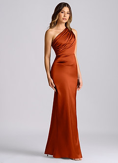 Azazie Akilah Bridesmaid Dresses Paprika Mermaid One Shoulder Stretch Satin Dress image3