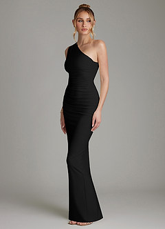 Azazie Shanice Brautjungfernkleider Etui One-Shoulder Premium Stretch Jersey Kleid Schwarz image4