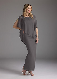 Azazie Aspyn Mère de la mariée Robes Robe Fourreau en Maille Perlé Gris Acier image4