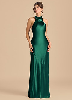 Azazie Velli Robes de demoiselle d'honneur Robe Fourreau en Satiné métallisé Col Haut émeraude image2