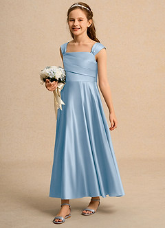 Azazie Bundle Girls Formal Flower Girl Dresses Powder Blue A-Line Pleated Matte Satin Dress image5