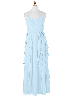 Azazie Peyton Junior Sky Blue A-Line V-Neck Cascading Ruffles Chiffon Dress image6