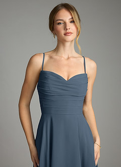 Azazie Ayla Abiti da Damigella Abito A-Line in Chiffon Scollo a Cuore Blu Nettuno image3